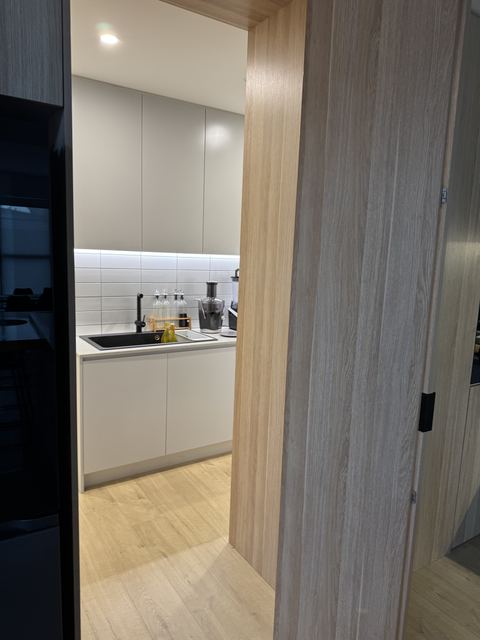 Hidden scullery behind an oak panel door: the dirty kitchen.