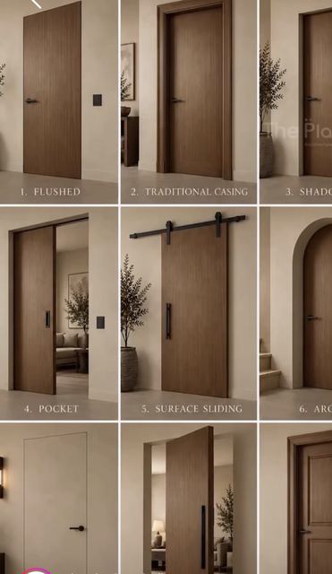 Door styles: flush, shadow gap, pocket. We will pick one detail for the whole flat.