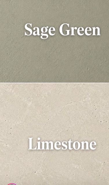 Colour pairing: sage green over limestone.