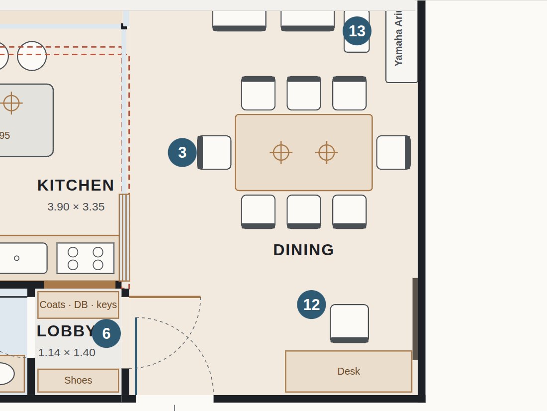 Plan of arrival and dining